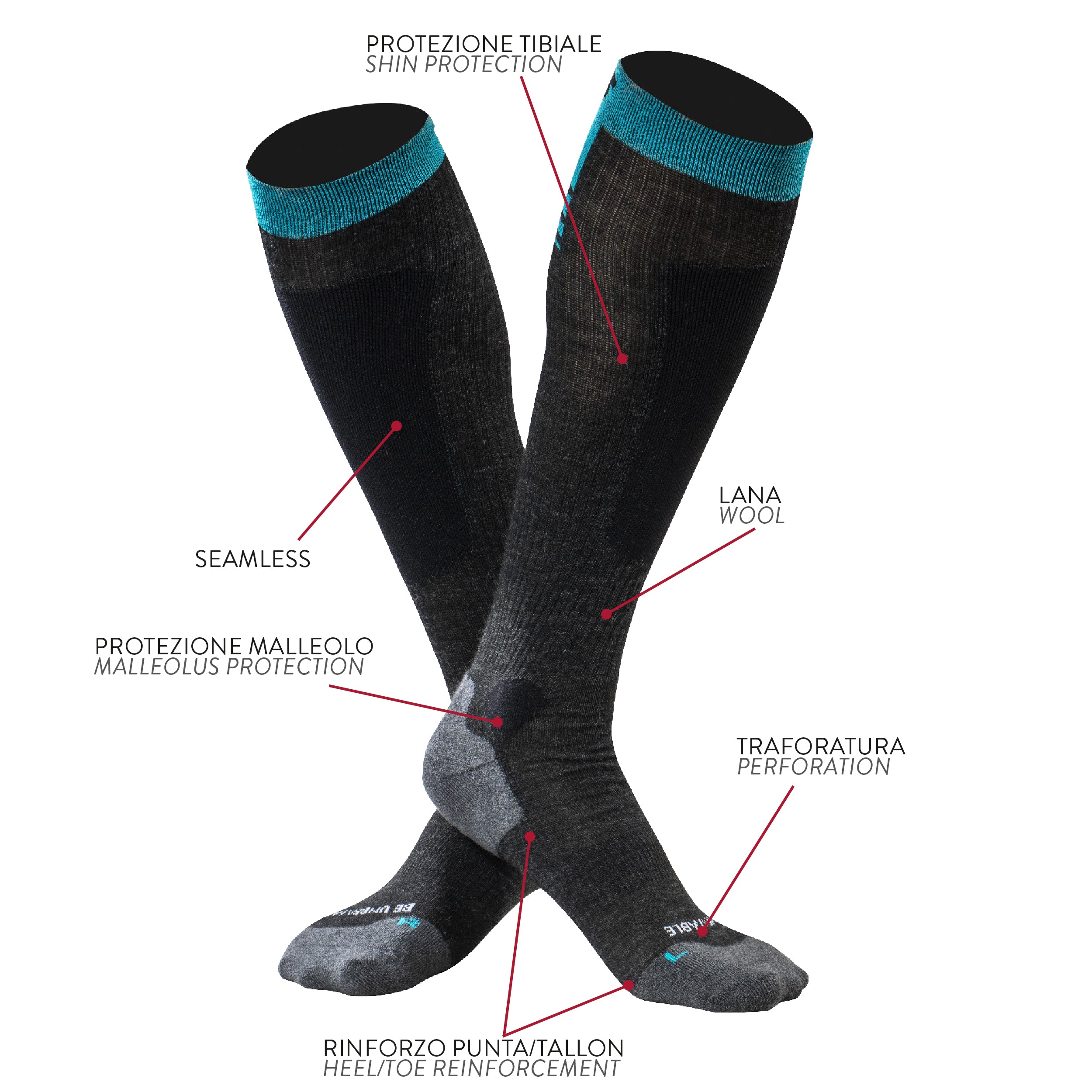 Calze tecniche sportive lana calda Under Shield® SNOWFLAKE